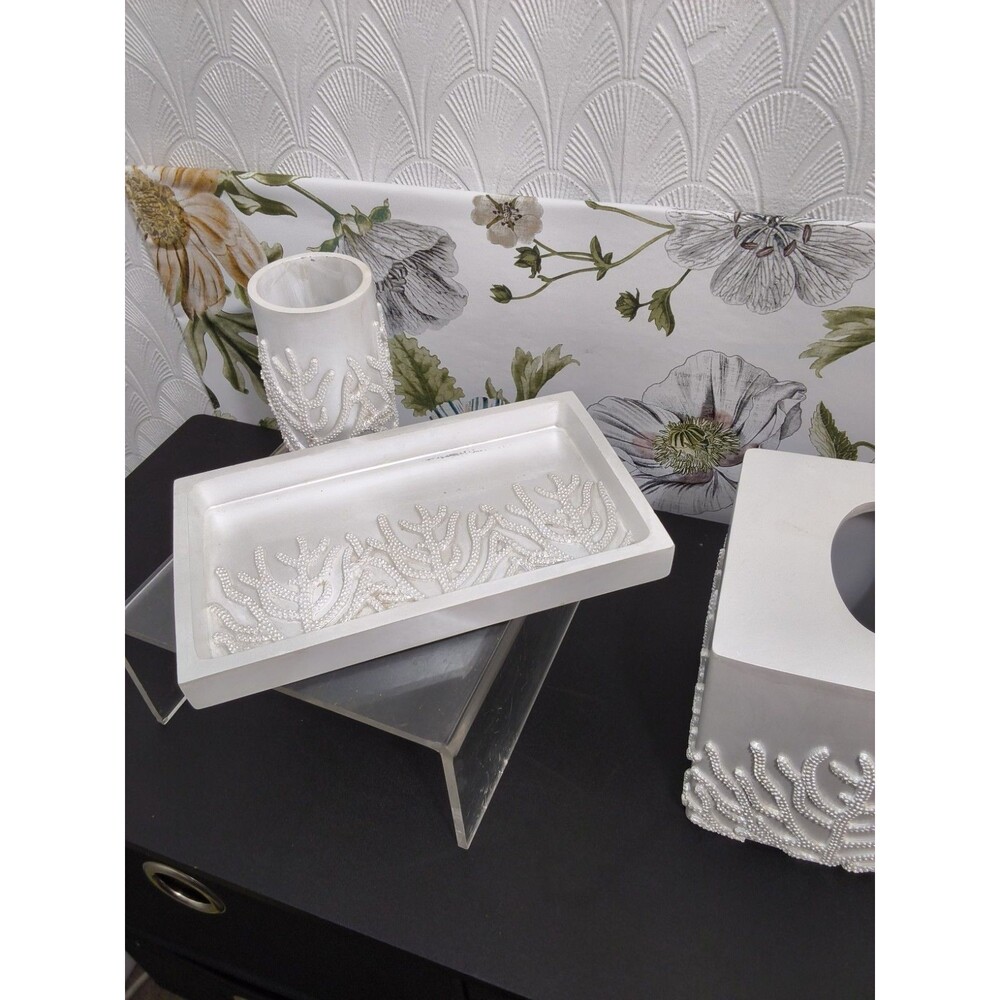 Pride Deco 3 Piece Bathroom Tissue Coral  Reef Set Pearl White